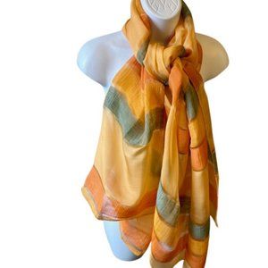 Scarf Wrap Shawl Flax Silk Blend Gold Orange Blue Large Oblong